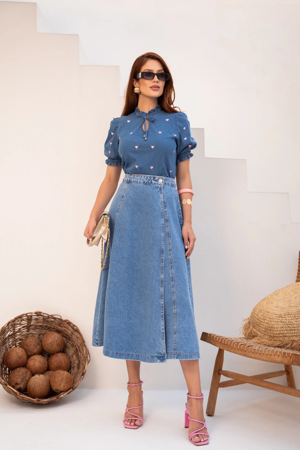 Blusa Jeans Coração