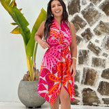 Conjunto Top & Saída Alaya curta - Flora laranja