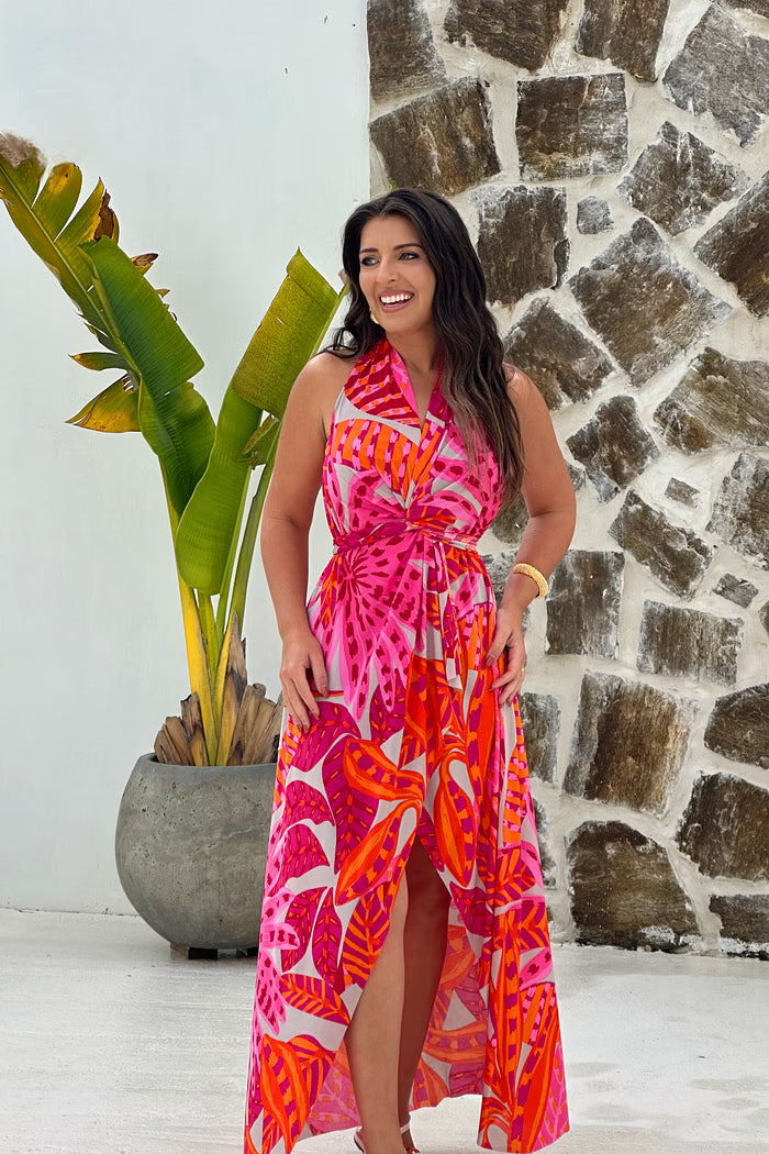 Conjunto Top & Saída Alaya longa - Flora laranja