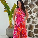 Conjunto Top & Saída Alaya longa - Flora laranja