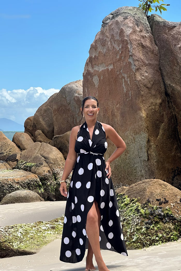 Conjunto Top & Saída Alaya longa - Poá P&B