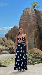 Conjunto Top & Saída Alaya longa - Poá P&B