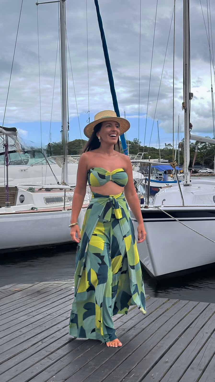 Conjunto Top & Calça Macacão - Tropicália Verde